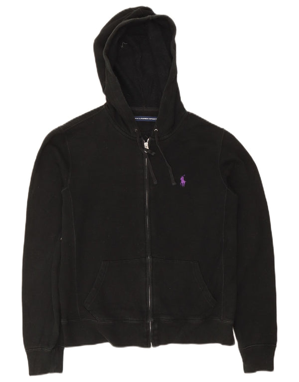 Ralph Lauren Womens Zip Hoodie Sweater UK 10 Small Black Cotton