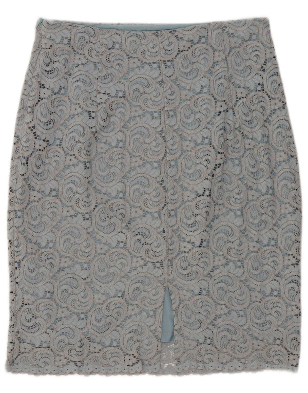 Zara Womens Lace Pencil Skirt Large W30 Grey Paisley Cotton