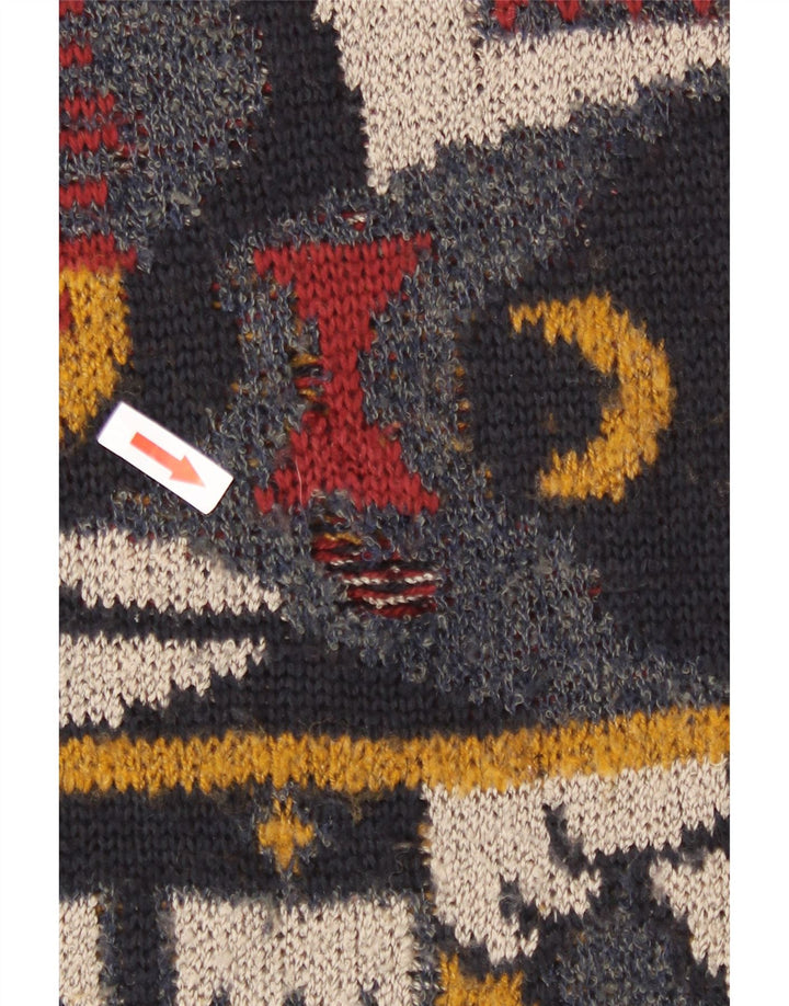 Vintage Mens Crew Neck Jumper Sweater Large Multicoloured Geometric