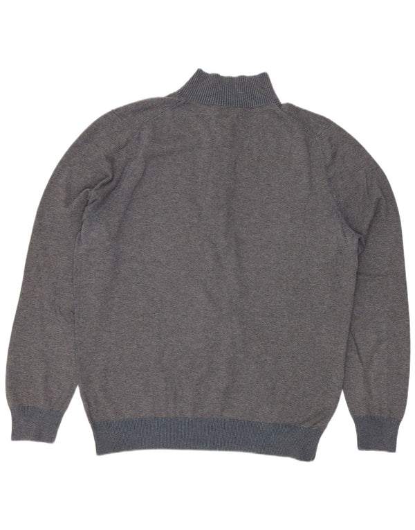 Massimo Dutti Mens Button Neck Jumper Sweater Large Grey Cotton