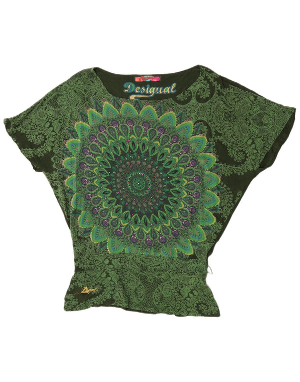 Desigual Womens Batwing Blouse Top UK 10 Small Green Paisley Viscose