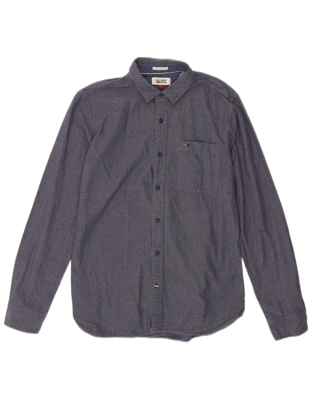 TOMMY HILFIGER Mens Regular Fit Shirt Medium Navy Blue Spotted Cotton