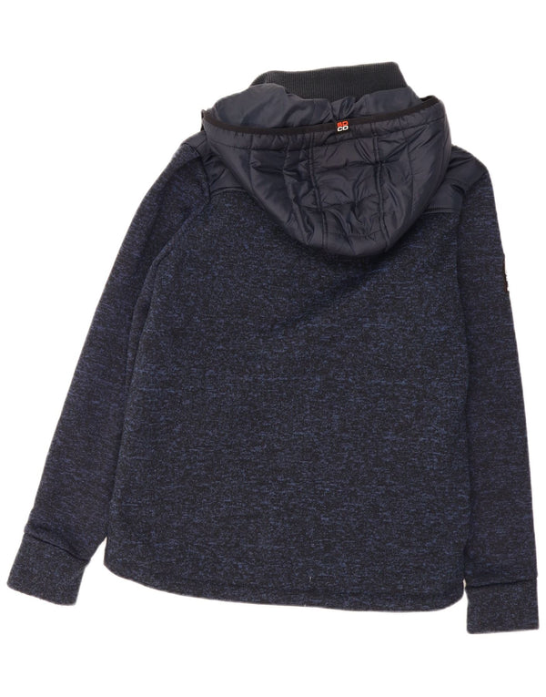 Superdry Mens Hooded Padded Jacket UK 40 Large Navy Blue Flecked Polyester