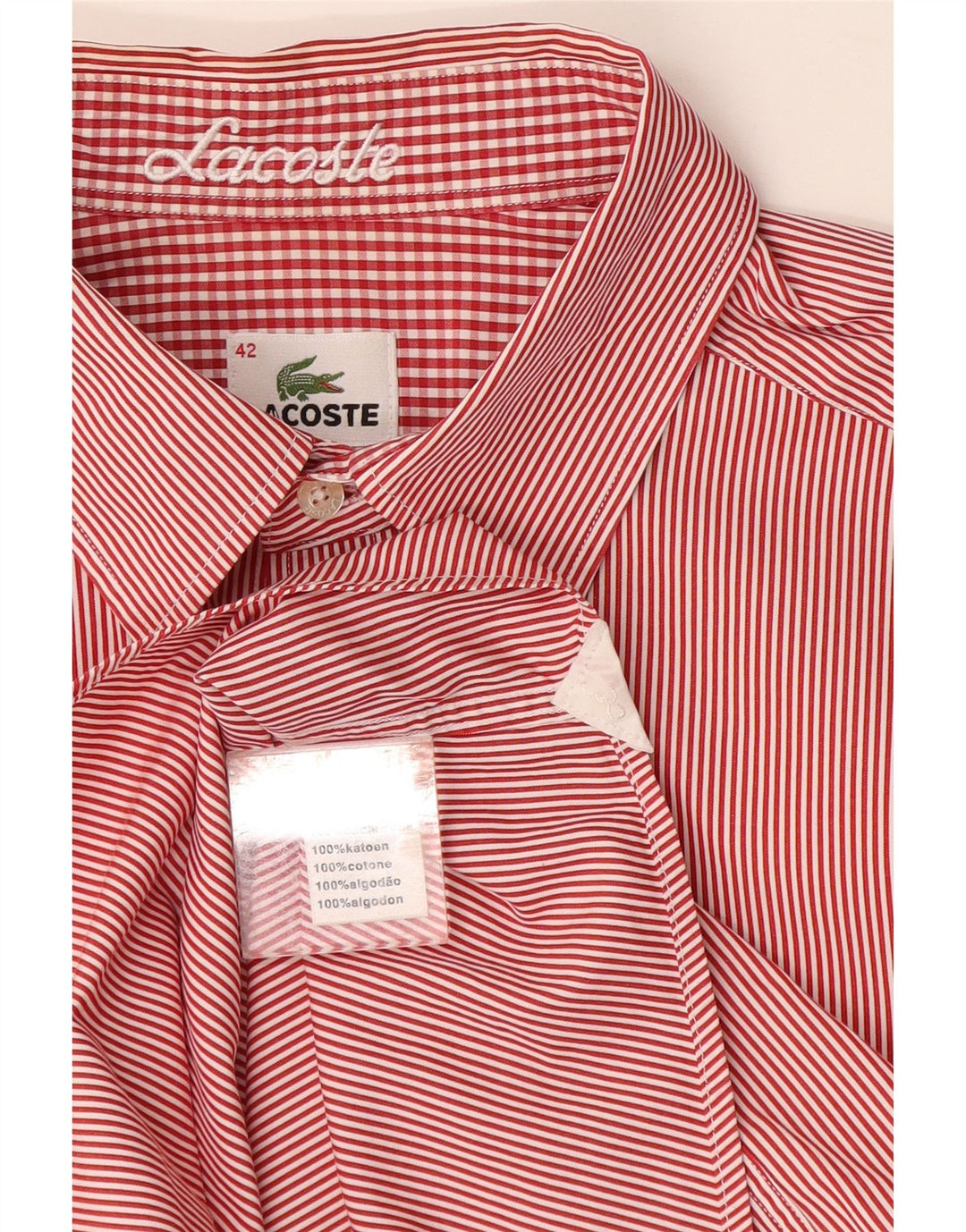 Lacoste Mens Shirt Size 42 Large Red Pinstripe Cotton