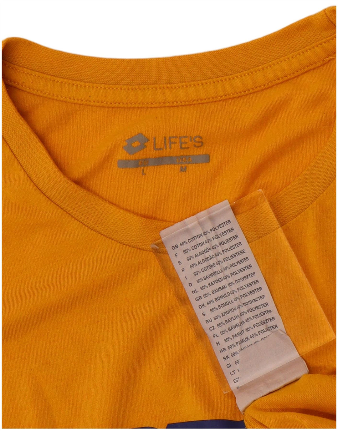 Lotto Mens Graphic T-Shirt Top Medium Yellow Cotton