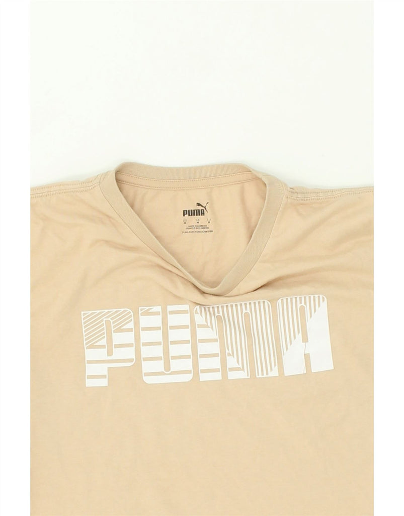 PUMA Mens Graphic T-Shirt Top Medium Beige Cotton | Vintage Puma | Thrift | Second-Hand Puma | Used Clothing | Messina Hembry 