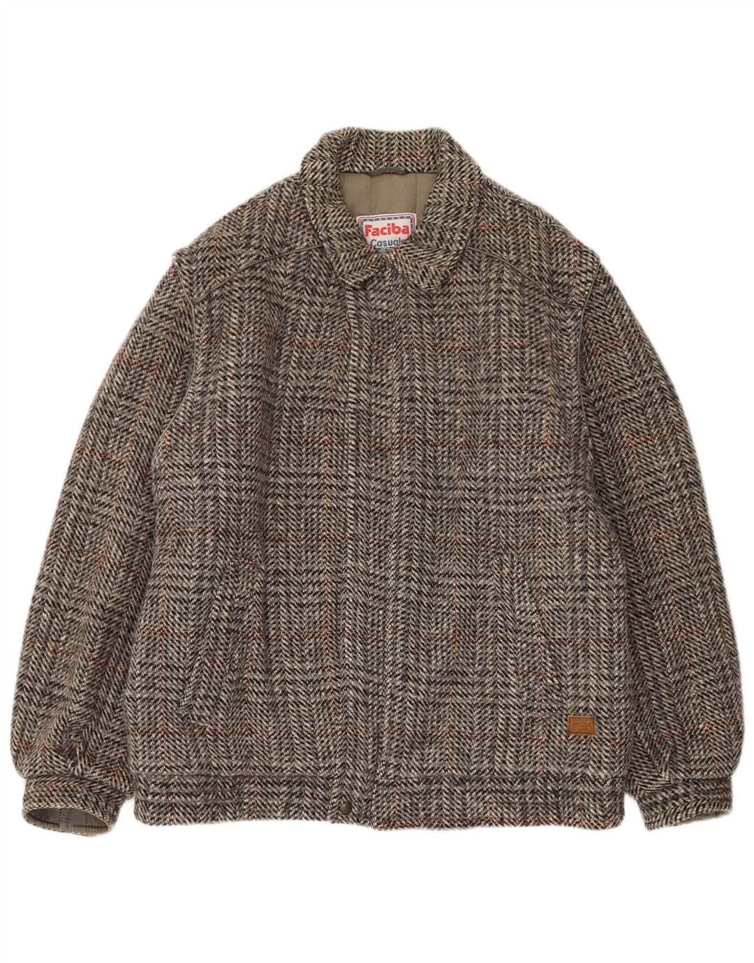 Faciba Mens Bomber Jacket IT 50 Large Grey Check Wool