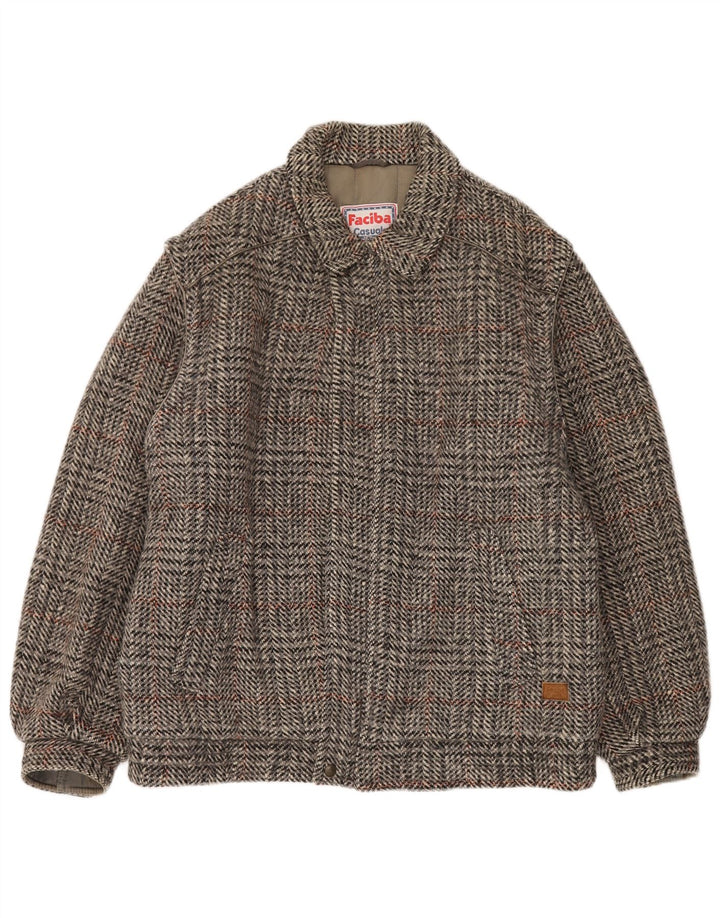 Faciba Mens Bomber Jacket IT 50 Large Grey Check Wool