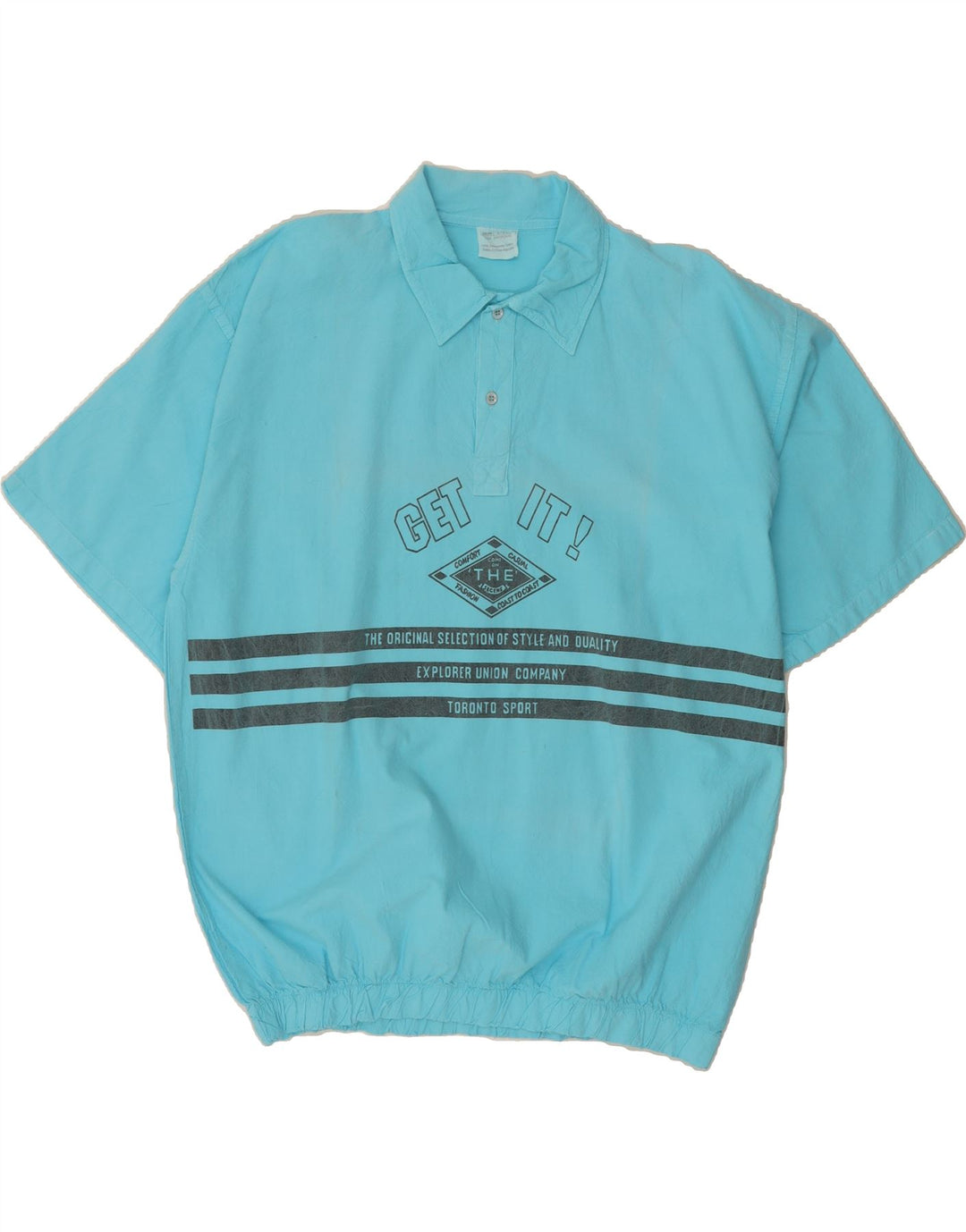 VINTAGE Mens Graphic Pullover Shirt IT 50/52 Medium Blue Striped Vintage Vintage and Second-Hand Vintage from Messina Hembry 