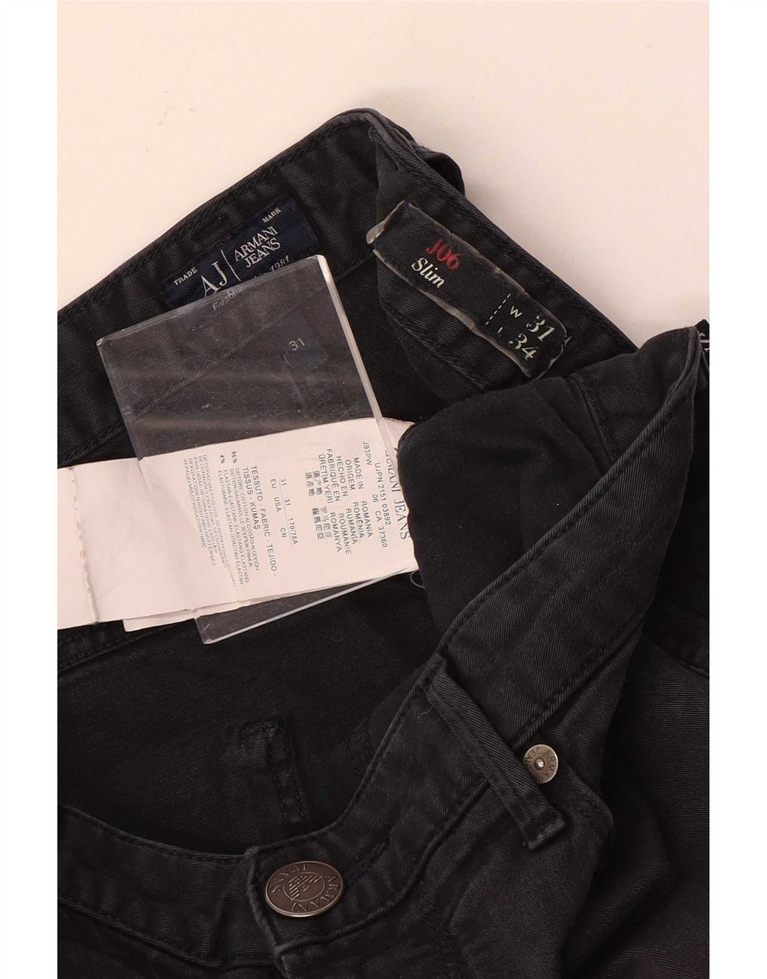 Armani Mens J06 Slim Jeans W31 L34 Navy Blue Cotton