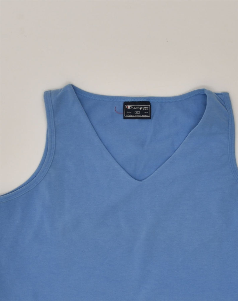 CHAMPION Womens Slim Vest Top UK 18 XL Blue Cotton | Vintage Champion | Thrift | Second-Hand Champion | Used Clothing | Messina Hembry 