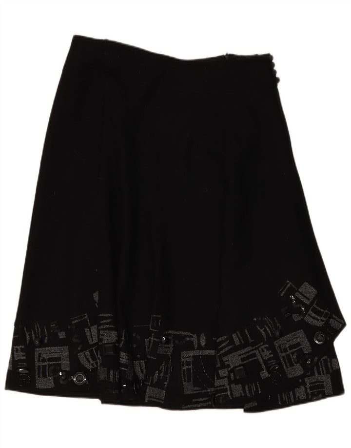 Monsoon Womens A-Line Skirt UK 12 Medium W32  Black Geometric Wool