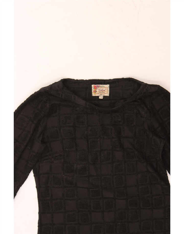 VINTAGE Womens Top 3/4 Sleeve IT 42 Medium Black Check Polyester Vintage Vintage and Second-Hand Vintage from Messina Hembry 