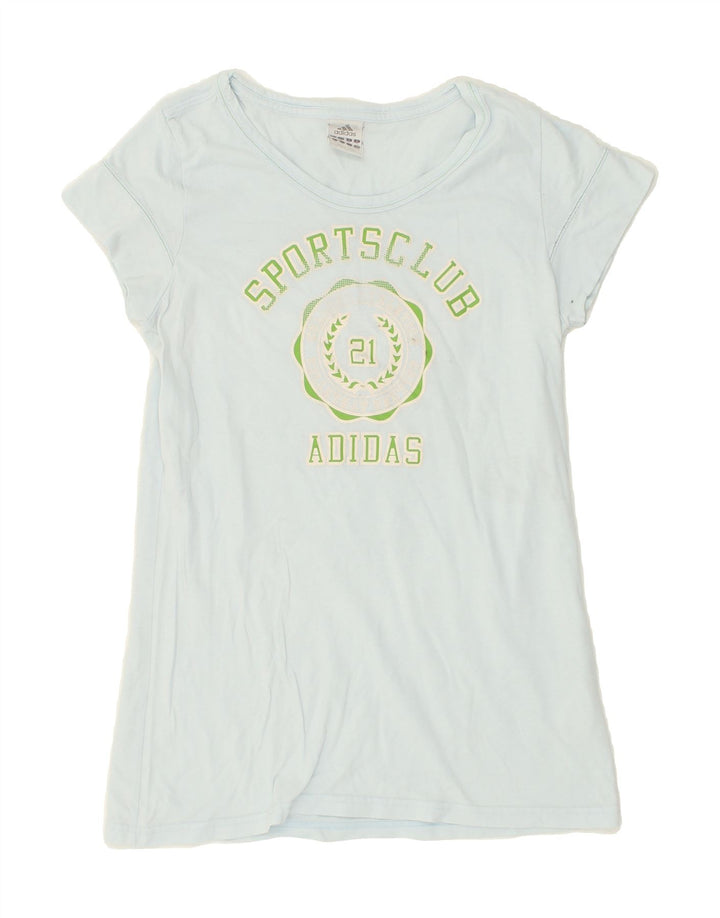 ADIDAS Womens Graphic T-Shirt Top UK 14 Medium  Blue Cotton Vintage Adidas and Second-Hand Adidas from Messina Hembry 