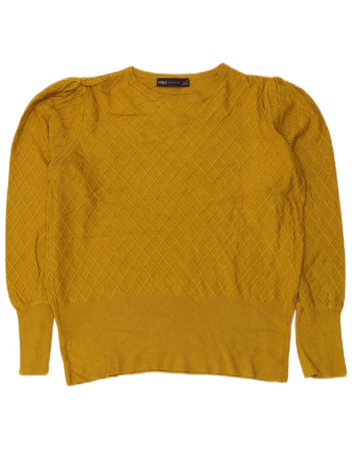 Marks & Spencer Womens Crop Boat Neck Jumper Sweater UK 14 Medium Yellow