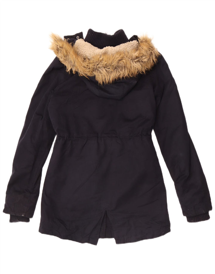 Superdry Womens Hooded Parka Jacket UK 6 XS Navy Blue Polyester