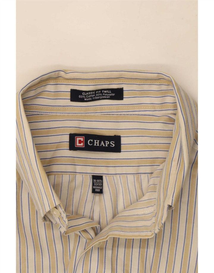 Chaps Mens Classic Fit Shirt Size 16 1/2 Large Beige Striped Cotton