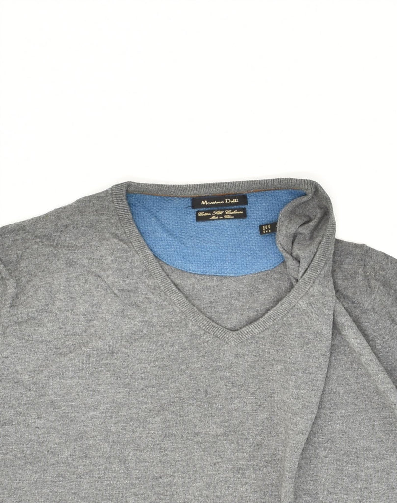 MASSIMO DUTTI Mens V-Neck Jumper Sweater Medium Grey Cotton | Vintage Massimo Dutti | Thrift | Second-Hand Massimo Dutti | Used Clothing | Messina Hembry 