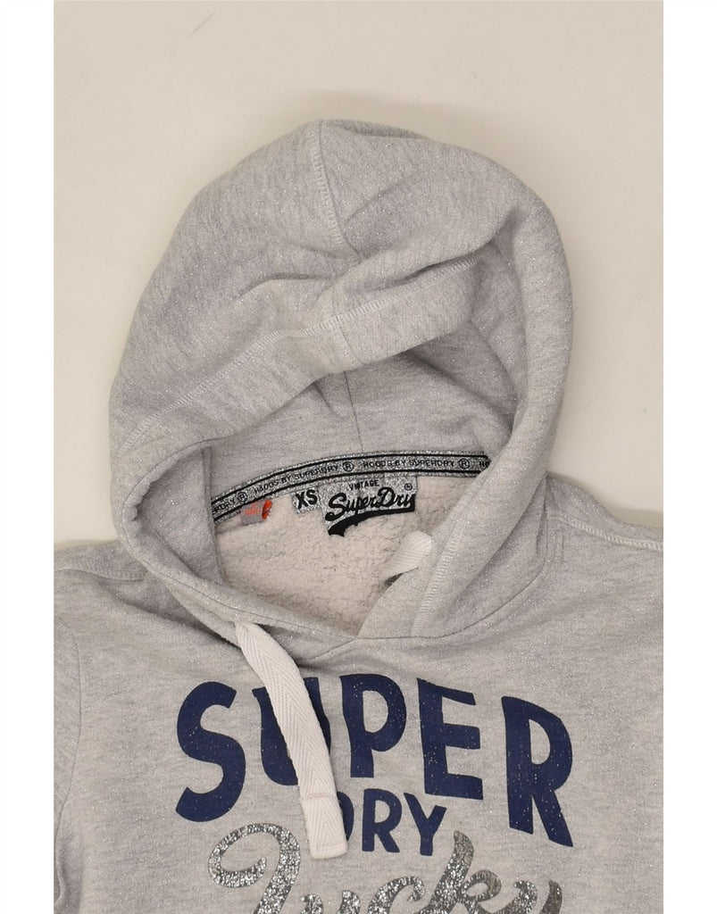 SUPERDRY Womens Graphic Hoodie Jumper UK 6 XS Grey Cotton | Vintage Superdry | Thrift | Second-Hand Superdry | Used Clothing | Messina Hembry 