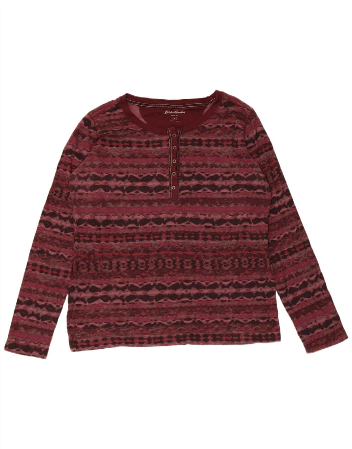 Eddie Bauer Womens Top Long Sleeve UK 18 XL Burgundy Geometric Cotton