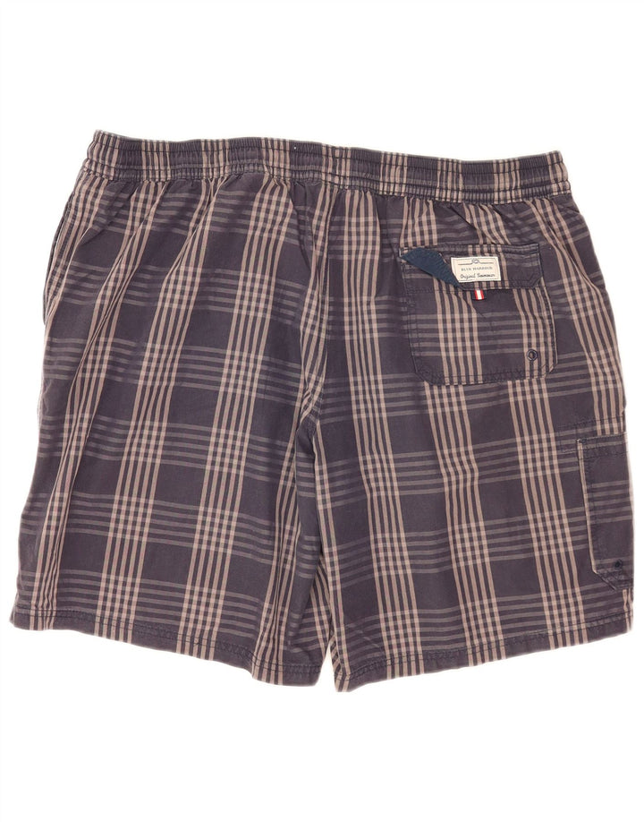 Marks & Spencer Mens Cargo Swimming Shorts 2XL  Navy Blue Check Cotton