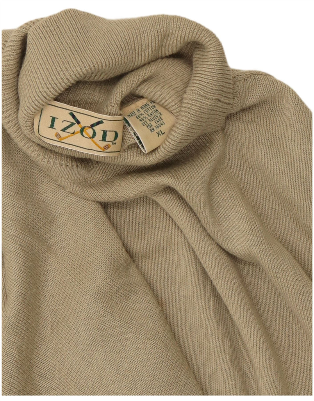 IZOD Mens Roll Neck Jumper Sweater XL Khaki Cotton
