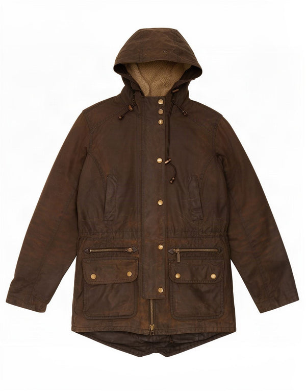 Barbour Womens Hooded Waxed Cotton Jacket UK 8 Small Khaki