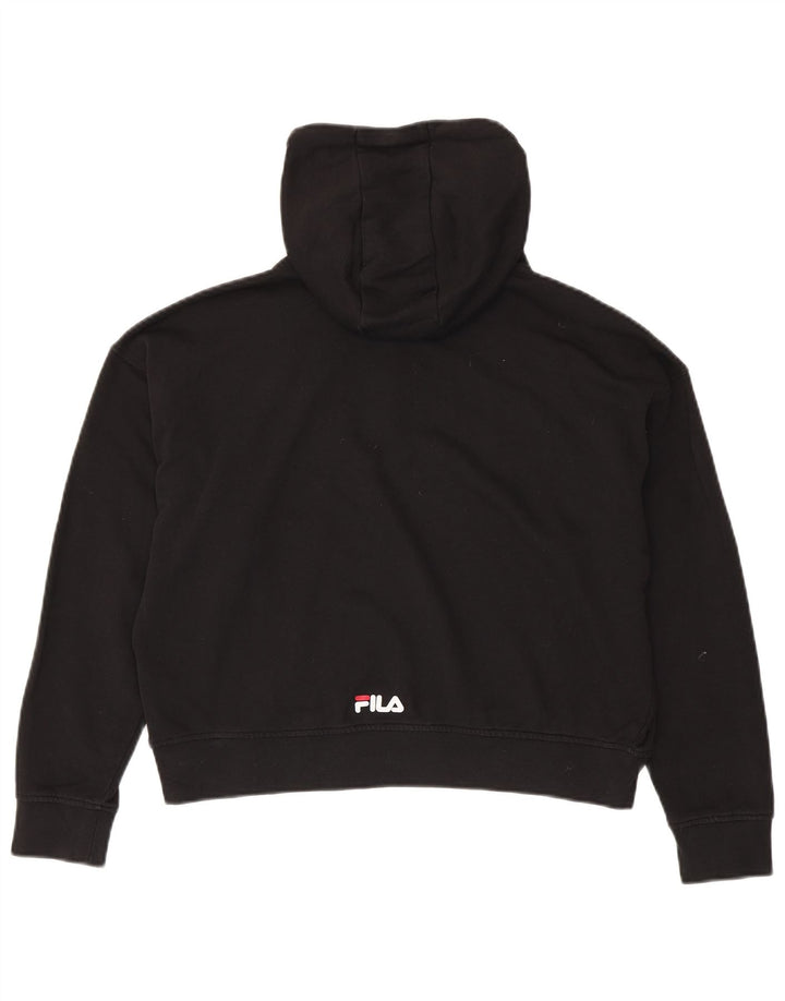 FILA Womens Oversized Crop Graphic Hoodie Jumper UK 6 XS Black