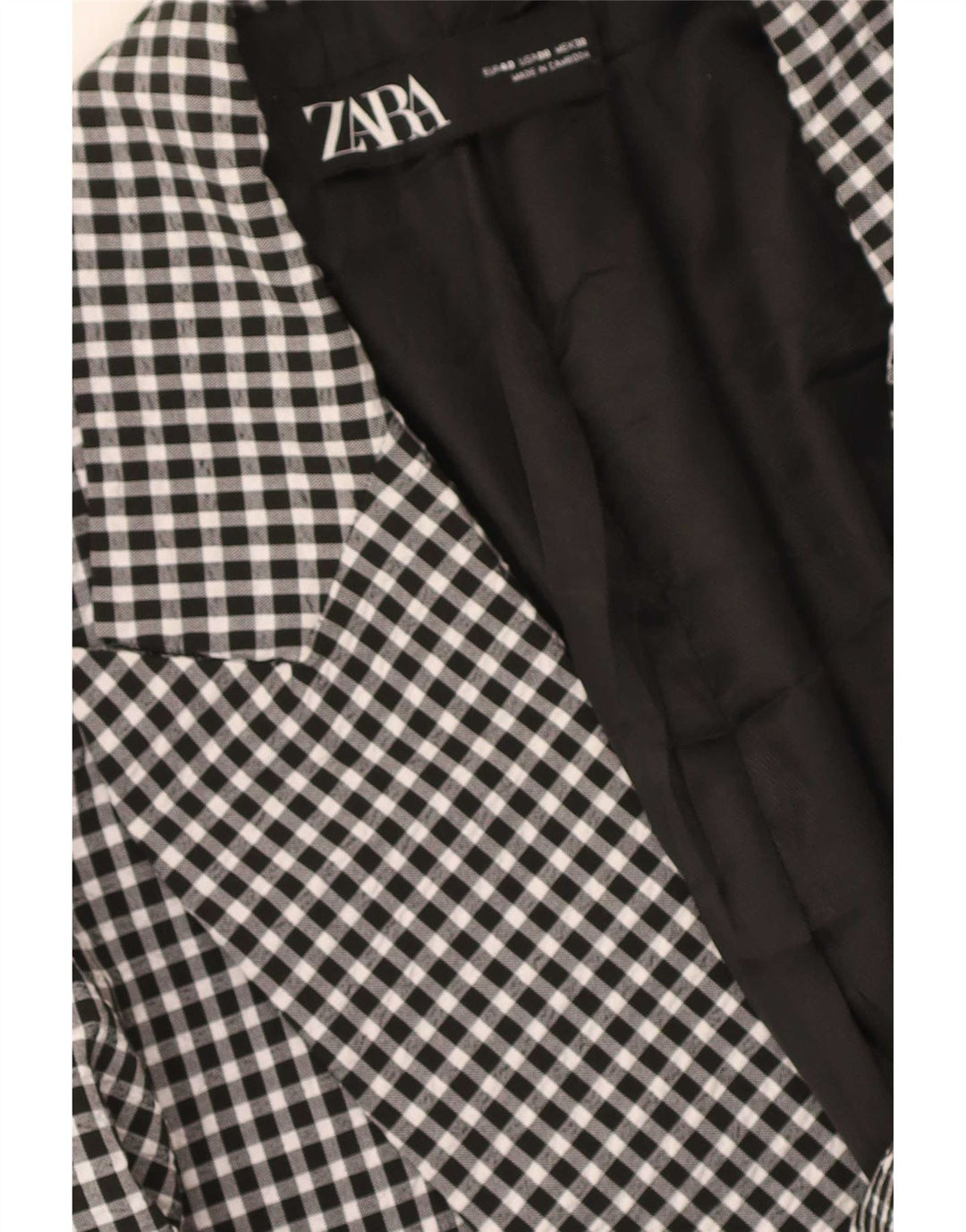 Zara Womens 1 Button Blazer Jacket EU 40 Medium Black Gingham