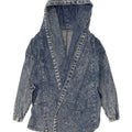 Vintage Womens Hooded Open Denim Jacket UK 16 Large Blue