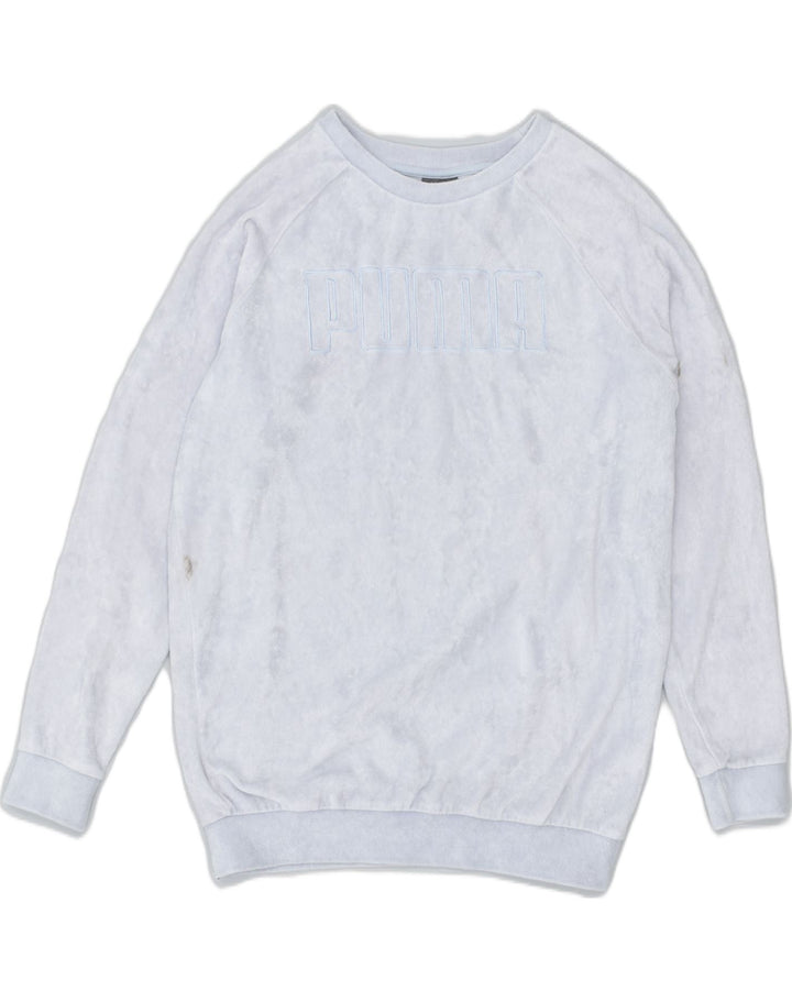PUMA Womens Velour Graphic Sweatshirt Jumper UK 10 Small Blue | Vintage | Thrift | Second-Hand | Used Clothing | Messina Hembry 