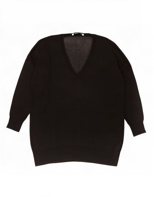 Zara Womens Oversized V-Neck Jumper Sweater UK 10 Small Black Cotton