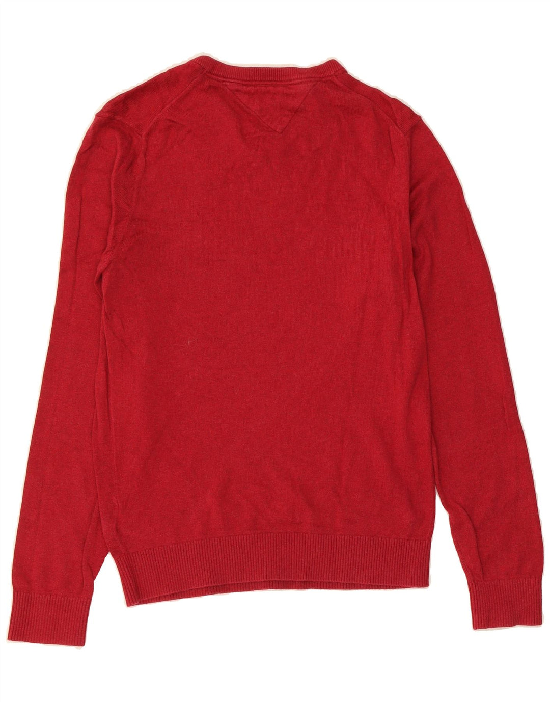 TOMMY HILFIGER Mens V-Neck Jumper Sweater Small Red Cotton Vintage Tommy Hilfiger and Second-Hand Tommy Hilfiger from Messina Hembry 