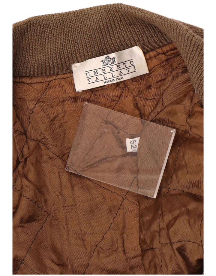 UMBERTO VALLATI Mens Knit Bomber Jacket IT 52 XL Brown Geometric
