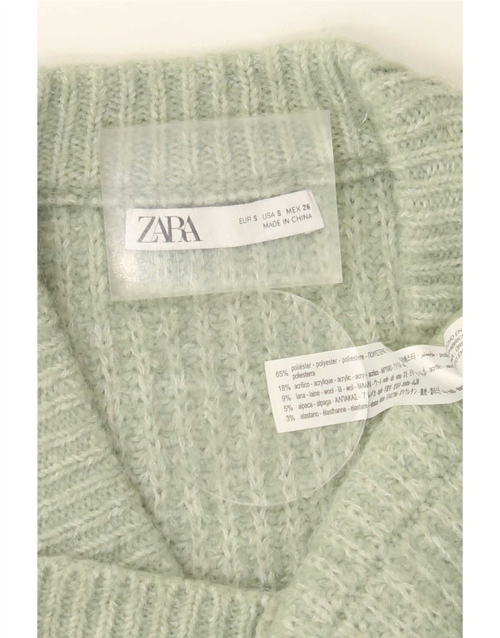 Zara Womens Oversized Cardigan Sweater UK 10 Small Green Polyester
