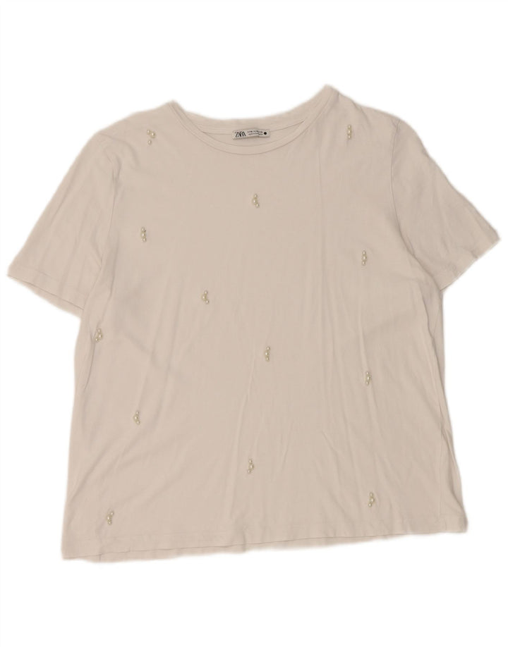 Zara Womens T-Shirt Top UK 18 XL White Spotted