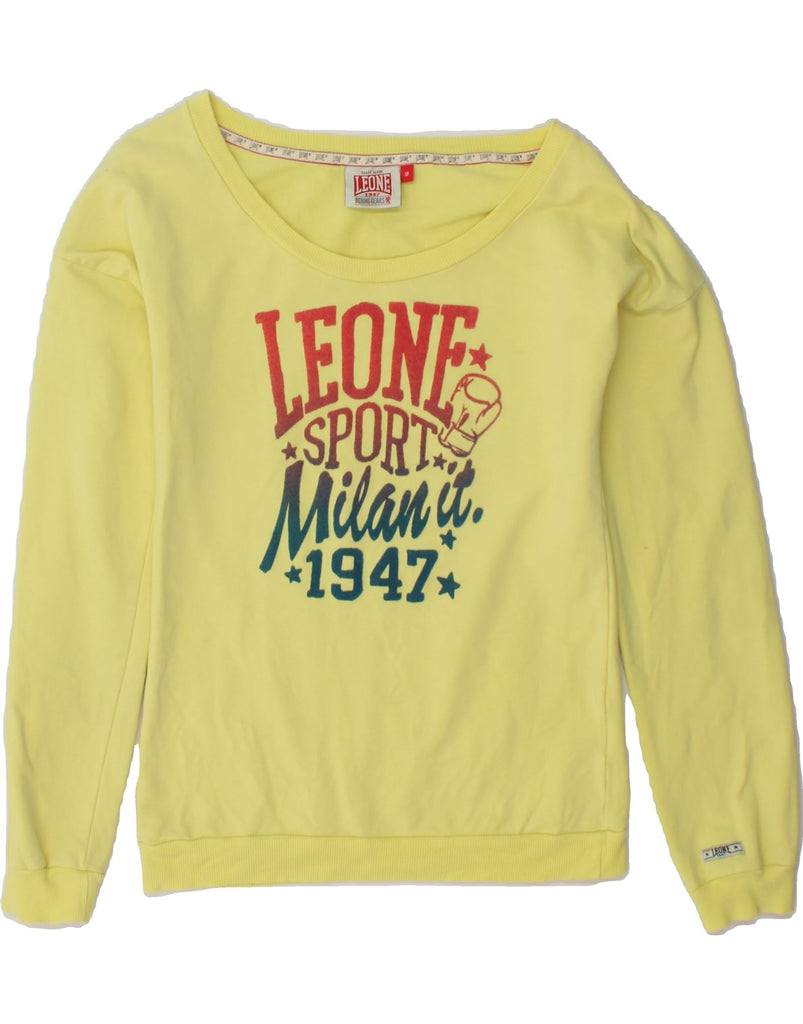 VINTAGE Girls Graphic Sweatshirt Jumper 13-14 Years Medium Yellow Cotton Vintage Vintage and Second-Hand Vintage from Messina Hembry 
