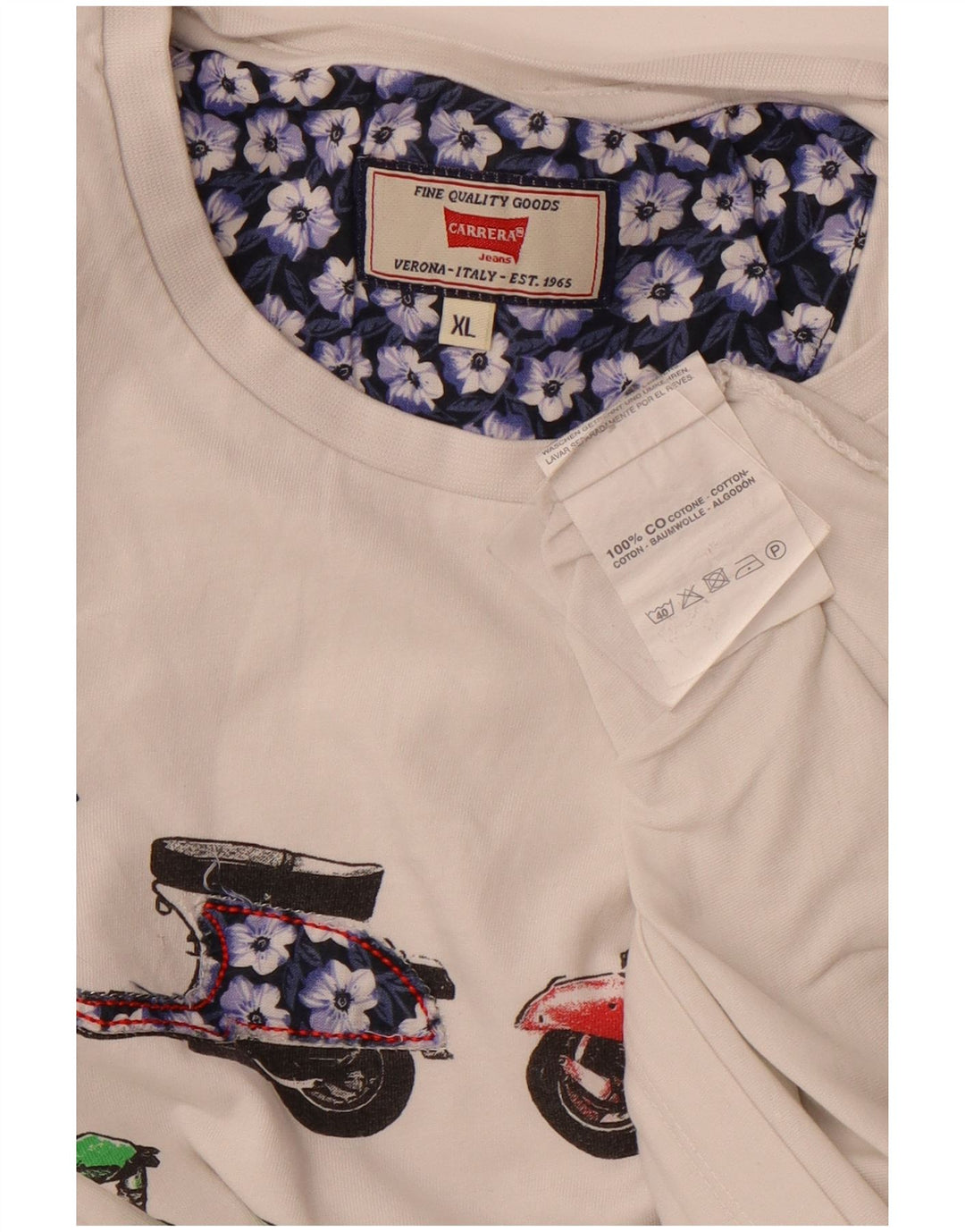 CARRERA Mens Graphic T-Shirt Top XL White Cotton