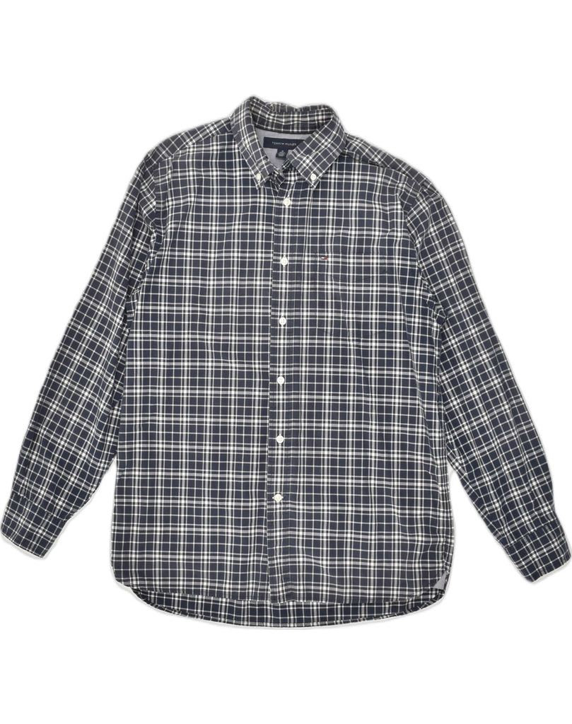 TOMMY HILFIGER Mens Shirt Medium Navy Blue Check Cotton | Vintage Tommy Hilfiger | Thrift | Second-Hand Tommy Hilfiger | Used Clothing | Messina Hembry 