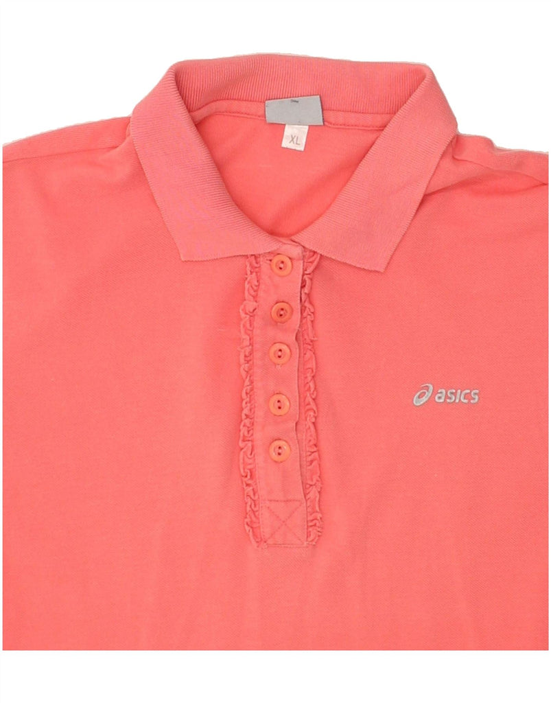 ASICS Womens Ruffle Front Polo Shirt UK 18 XL Pink Cotton | Vintage Asics | Thrift | Second-Hand Asics | Used Clothing | Messina Hembry 