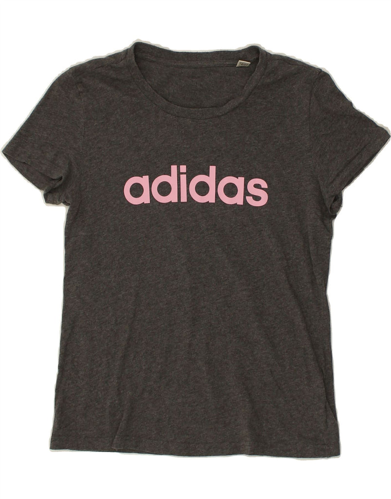 ADIDAS Womens Graphic T-Shirt Top UK 14 Medium Grey Cotton | Vintage Adidas | Thrift | Second-Hand Adidas | Used Clothing | Messina Hembry 