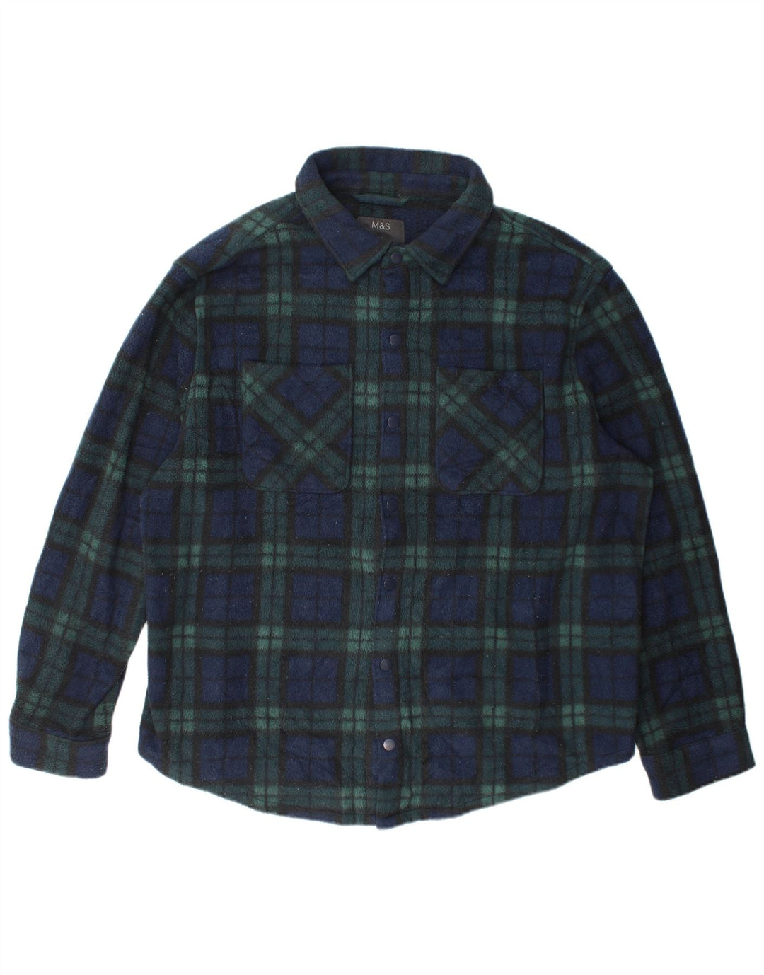 Marks & Spencer Mens Overshirt Fleece Shirt 3XL Green Check Polyester