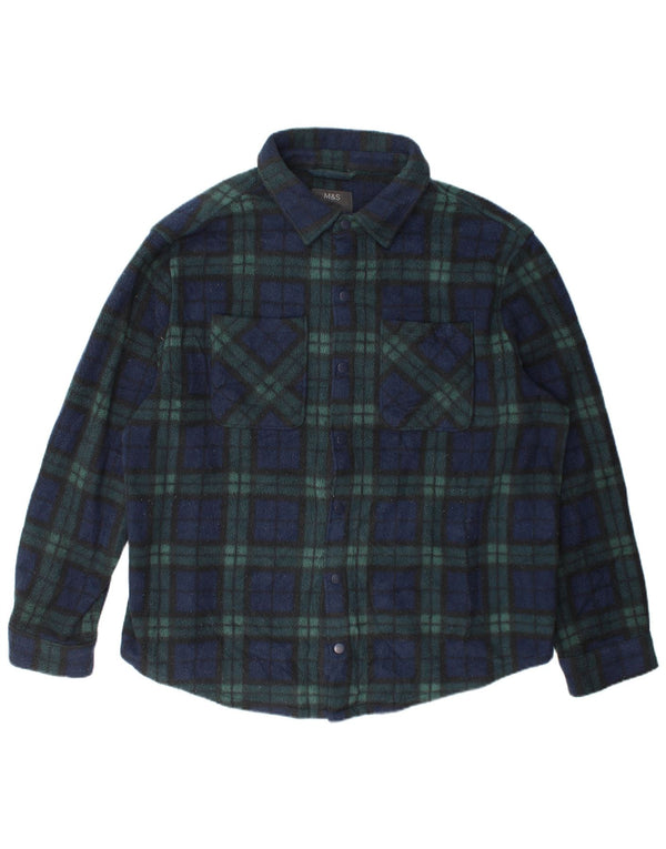 Marks & Spencer Mens Overshirt Fleece Shirt 3XL Green Check Polyester