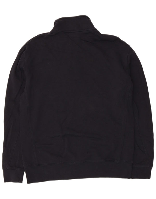 Zara Womens Zip Neck Sweatshirt Jumper UK 14 Medium Navy Blue Cotton