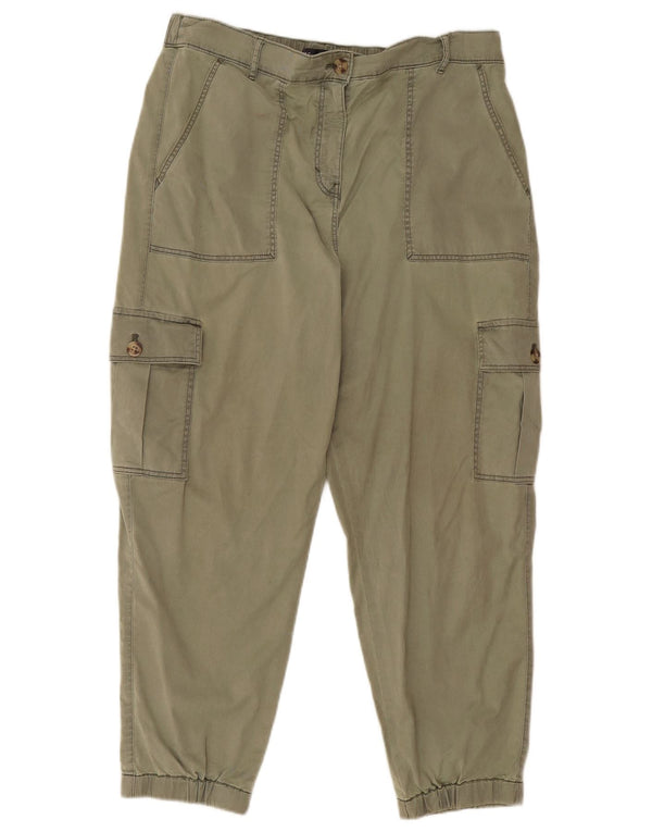 Marks & Spencer Womens Joggers Cropped Trousers UK 14 Large W32 L24 Khaki