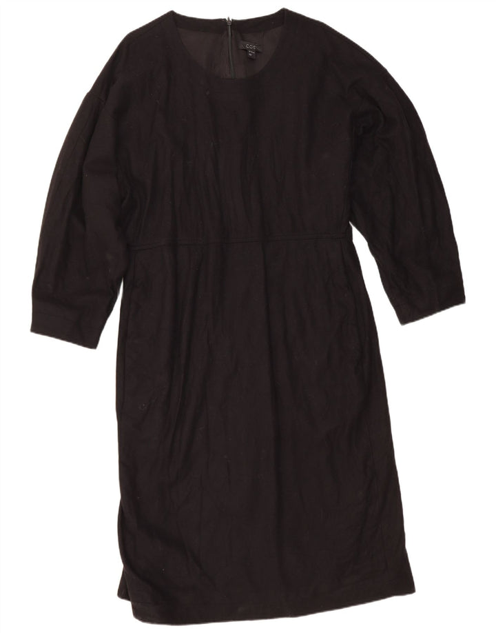 Cos Womens Long Sleeve Shift Dress EU 44 XL Black Wool