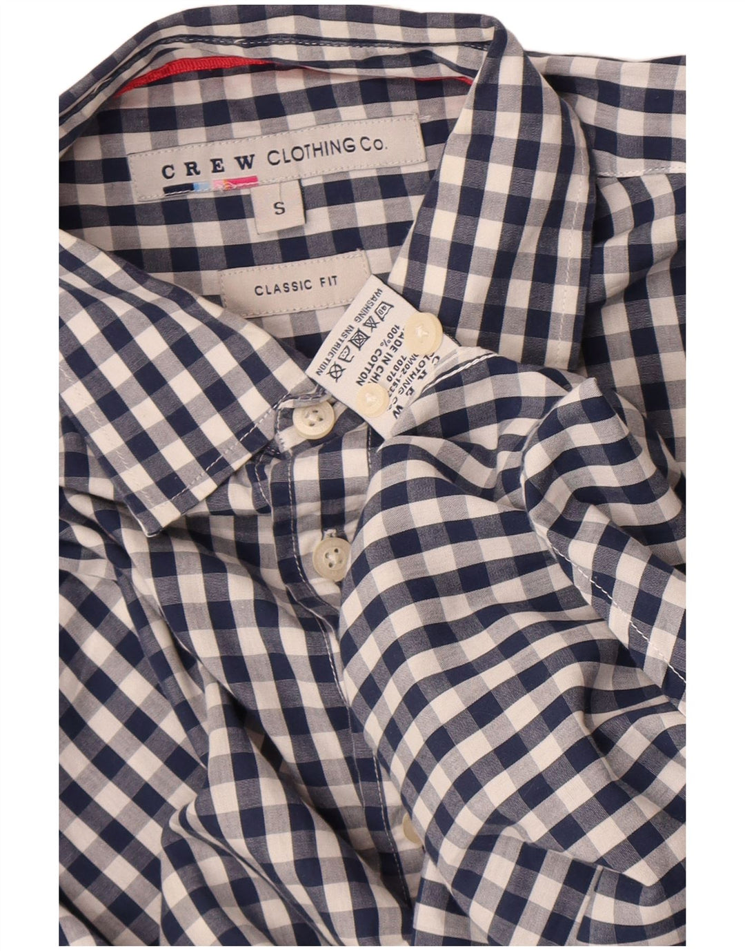 Crew Clothing Mens Classic Fit Shirt Small Navy Blue Gingham Cotton