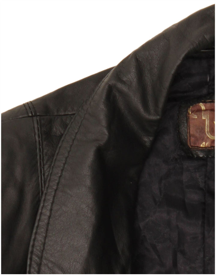 Vintage Womens Double Breasted Leather Jacket IT 46 Large Black