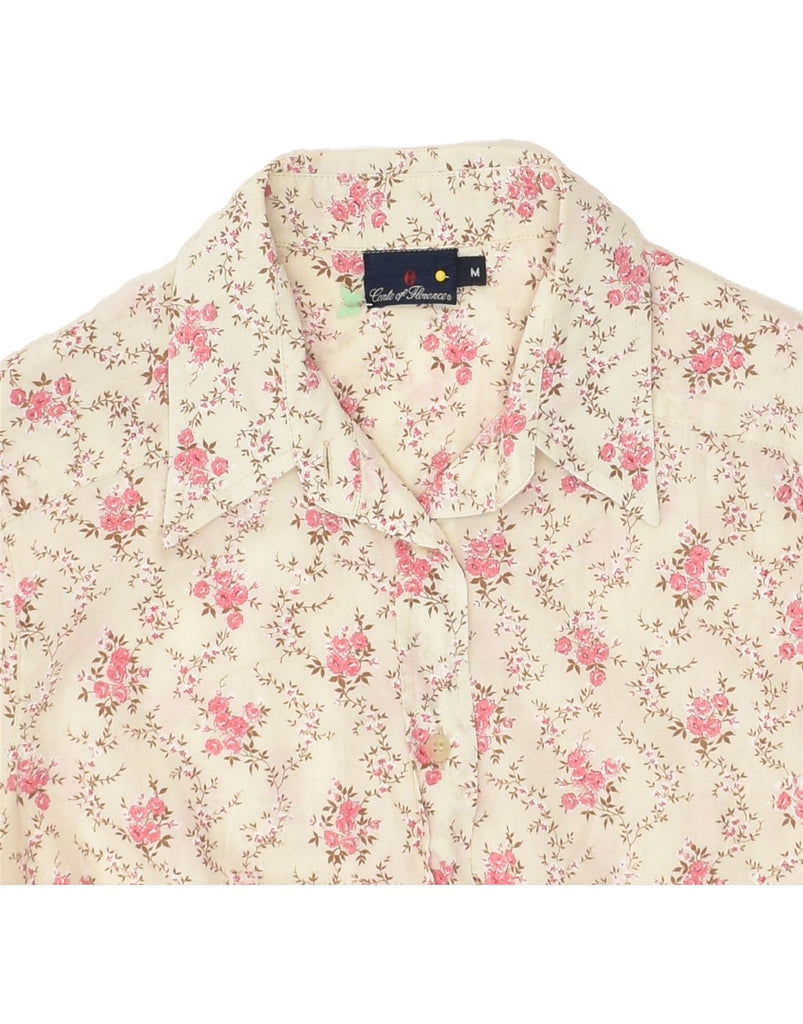 CONTE OF FLORENCE Womens Short Sleeve Shirt UK 14 Medium Beige Floral | Vintage Conte of Florence | Thrift | Second-Hand Conte of Florence | Used Clothing | Messina Hembry 