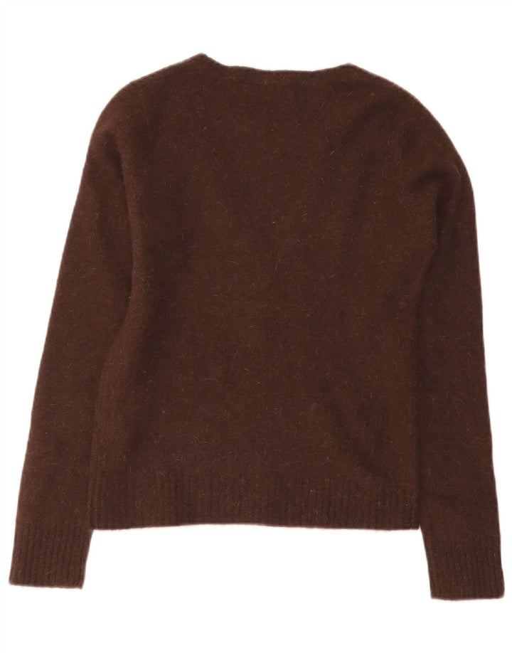 Zara Womens Crop V-Neck Jumper Sweater UK 12 Medium Brown Wool